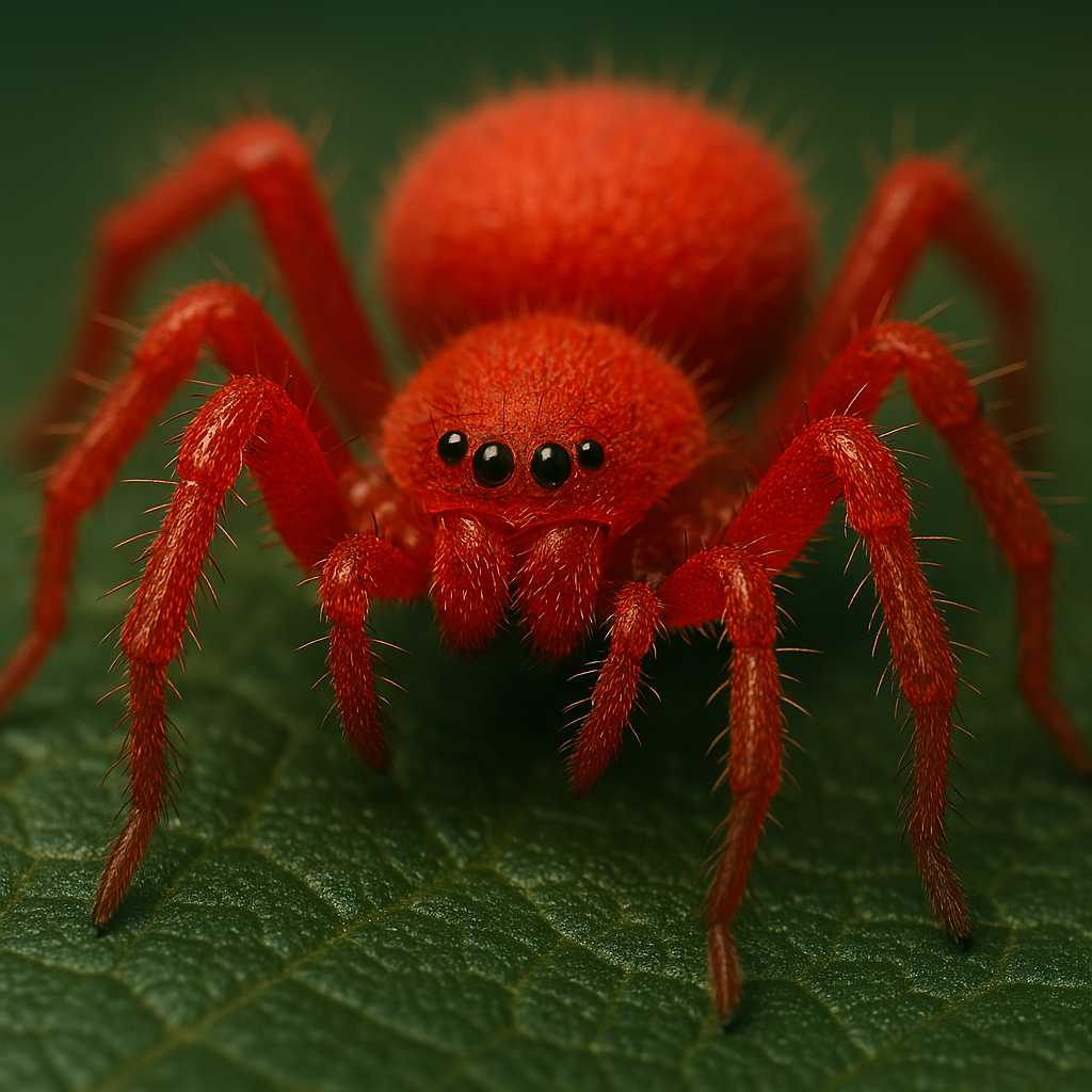 Araña roja en primer plano dentro de una casa