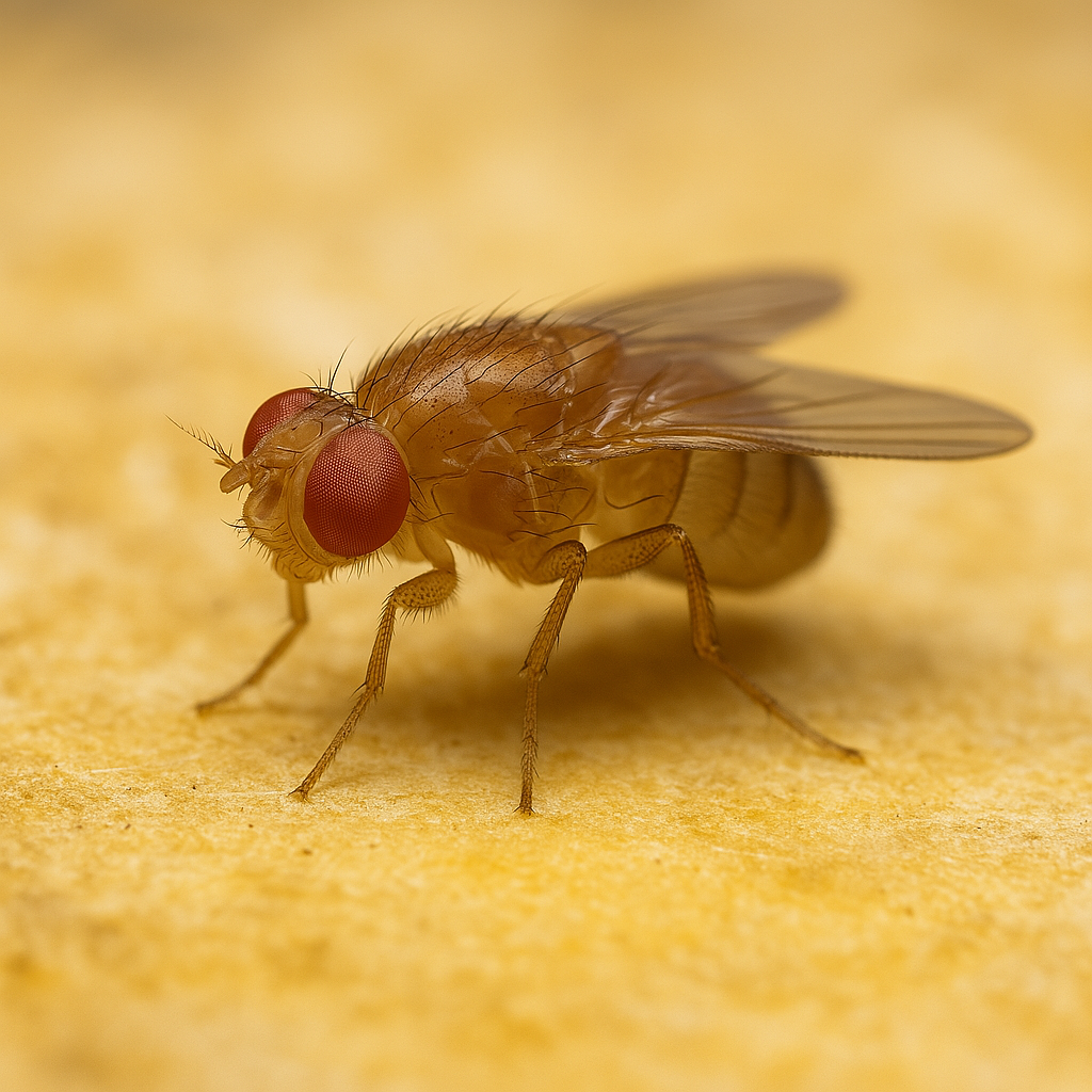 Mosca de la fruta sobre una mesa