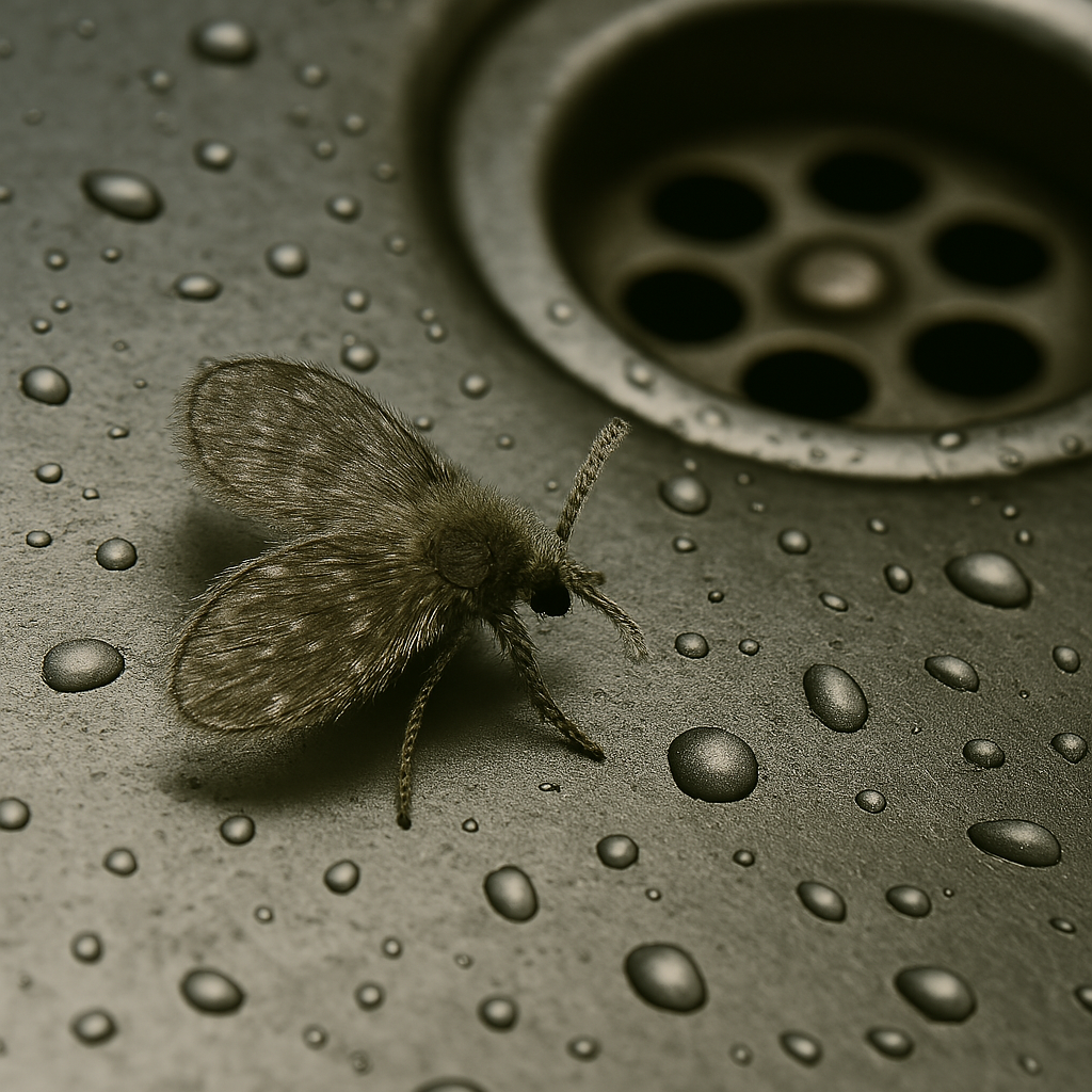 Mosquito de la humedad cerca de un desagüe
