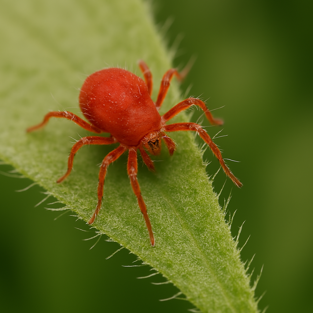 Araña roja sobre hoja de planta