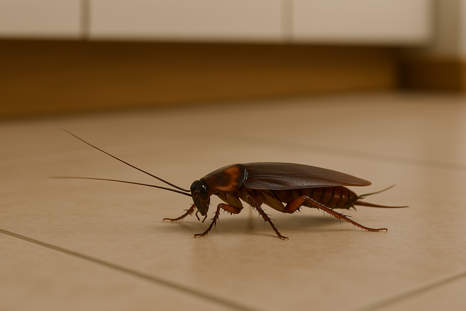 Cucaracha alemana en el suelo de la cocina