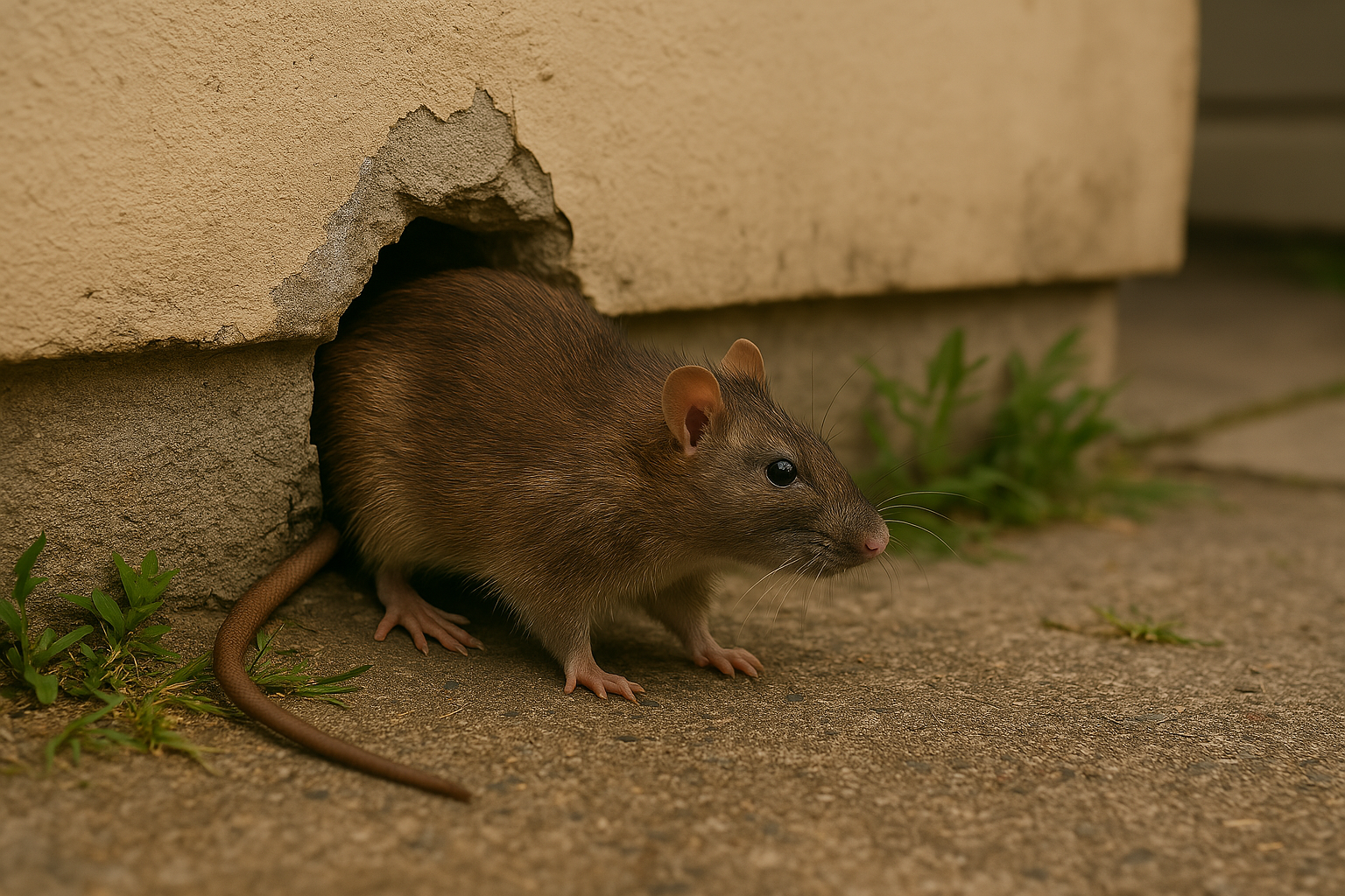 Rata saliendo de una grieta en casa