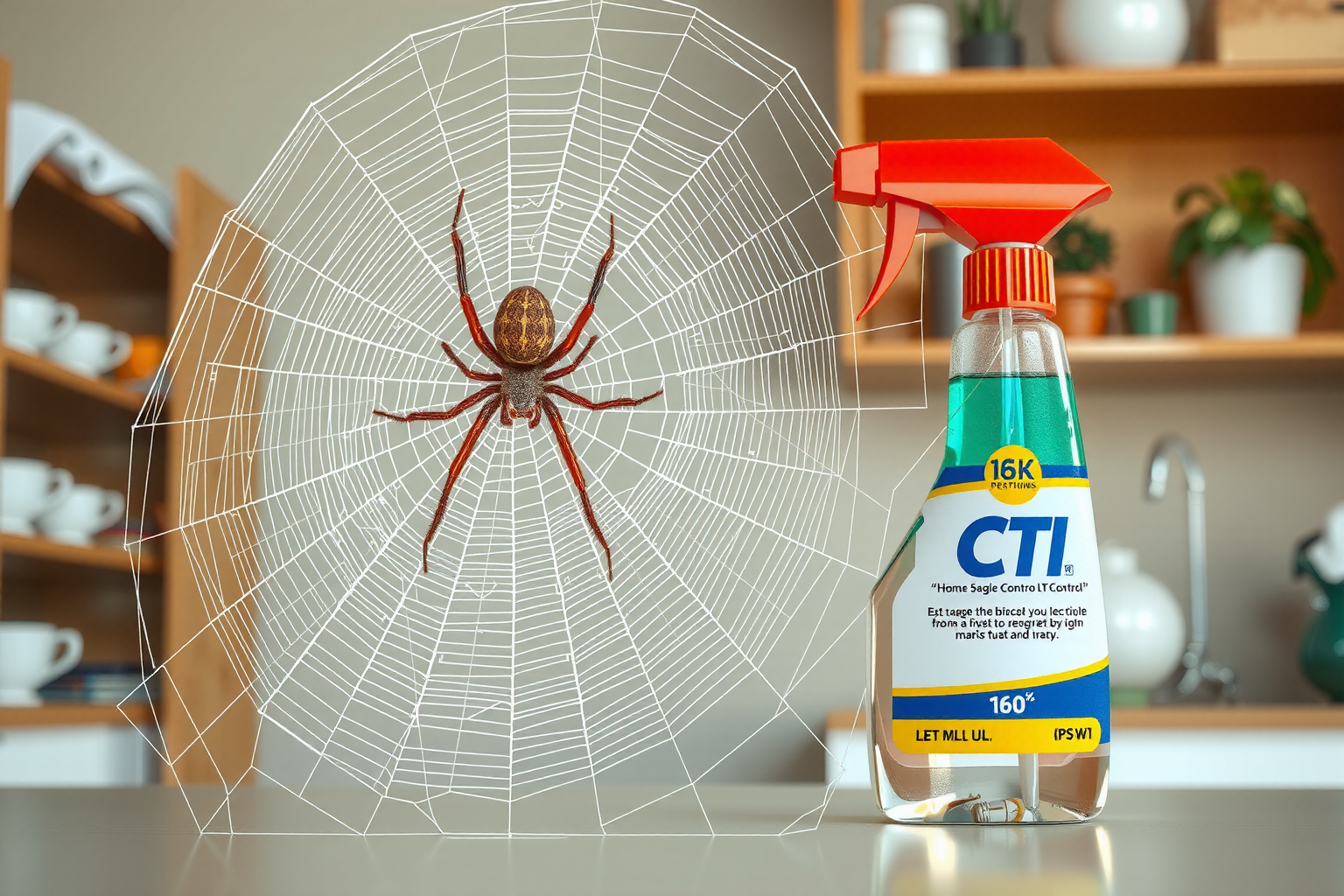 Spray insecticida aplicándose sobre una araña para eliminar plagas domésticas