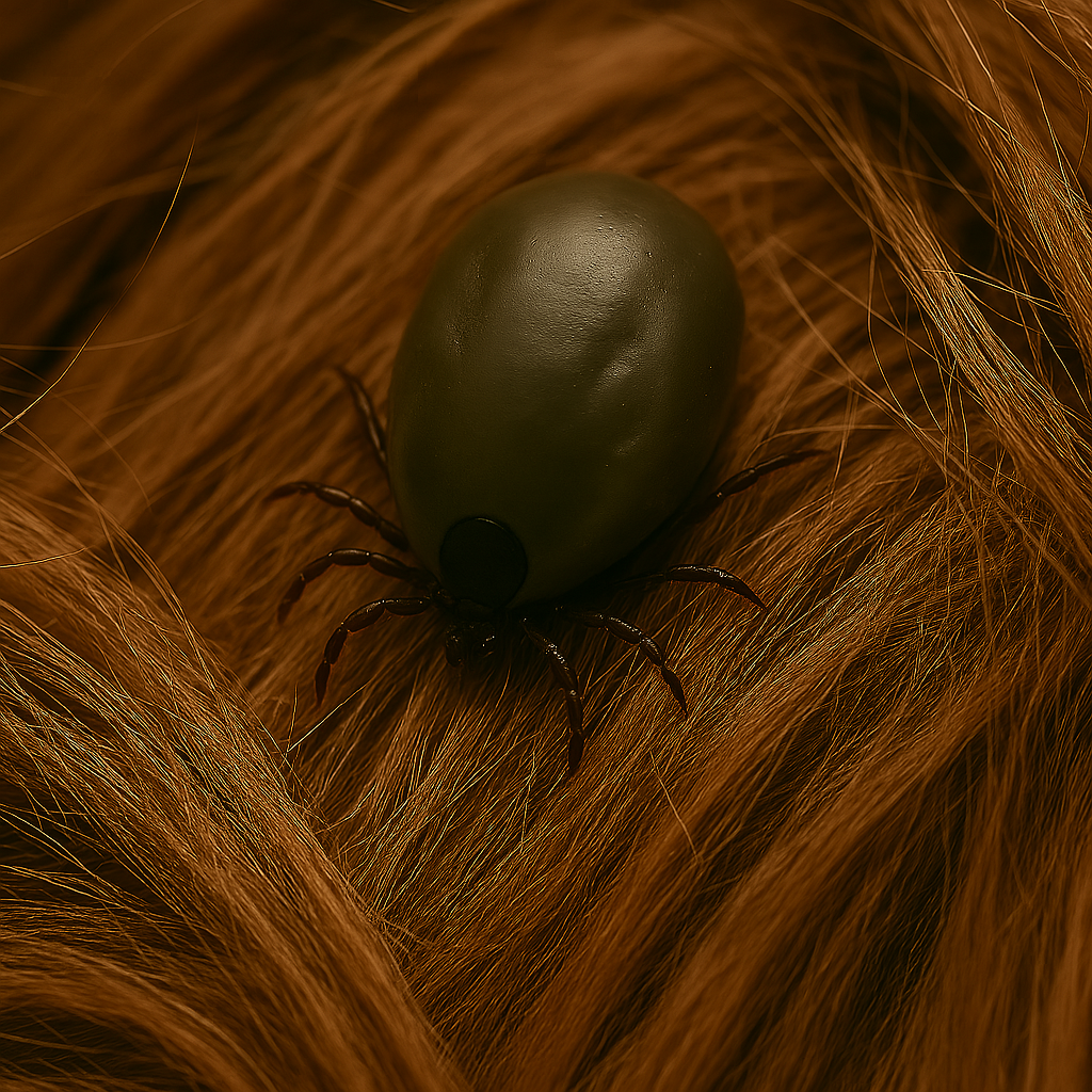 Garrapata sobre el pelo de un perro