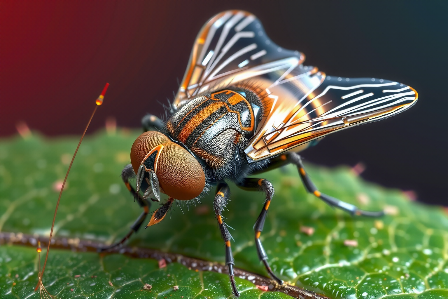 Mosca doméstica posada sobre una hoja, símbolo de infestación común en el hogar.