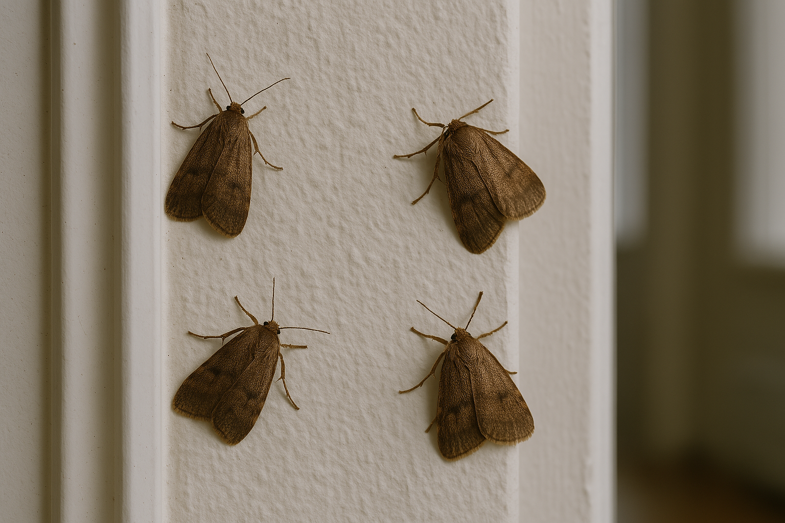 Polilla doméstica sobre una pared blanca